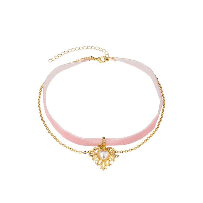 Korean version of pearl diamond webbing double-layer necklace retro style temperament choker collar necklace wholesale