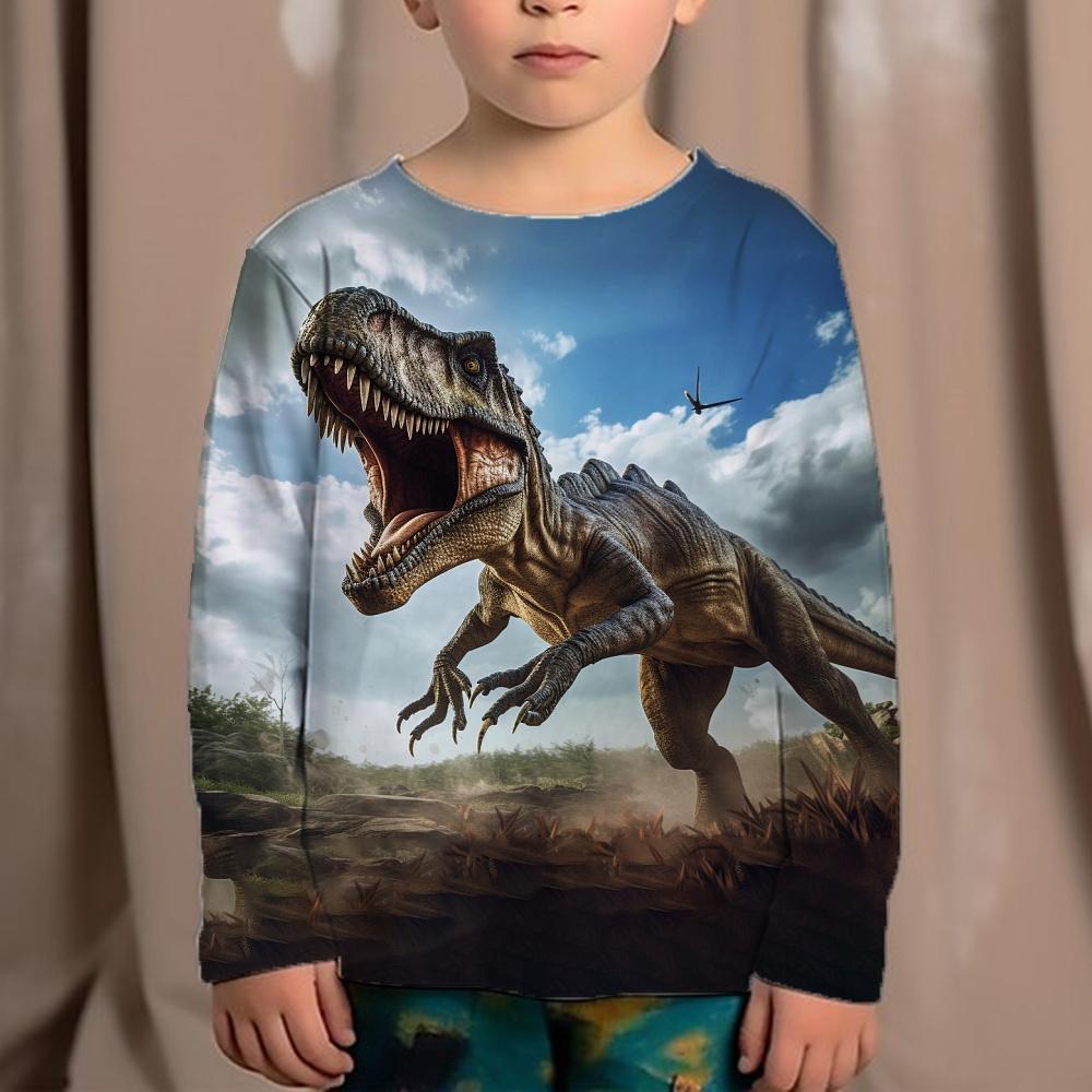 Korean Children's Clothing 2023 Kids Replica Brands 3d Print Animals Dinosaur Tops For Boys Fashion Autumn T-Shirt Full Sleeve