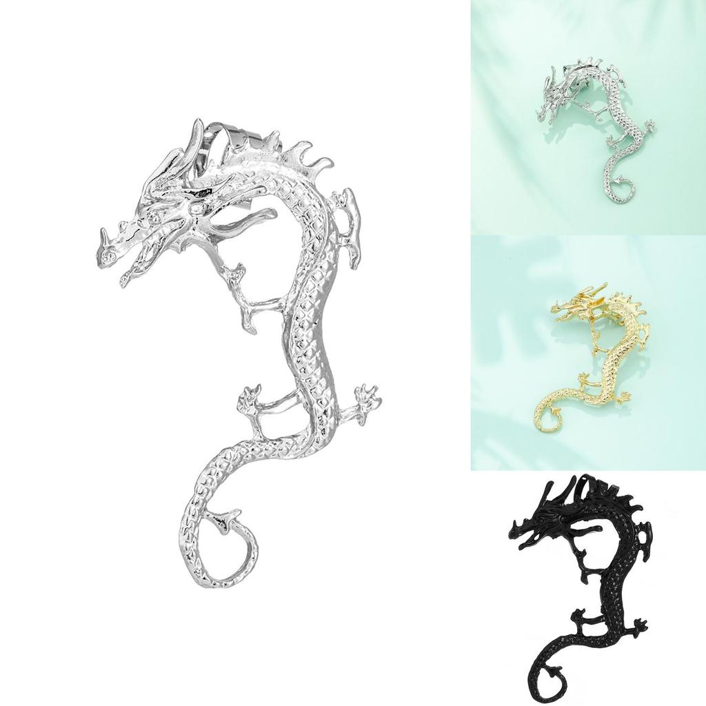 Exquisite Gold Silber Schwarz Drachen Ohrringe Trendiger Tierkreis Legierung Ohrschmuck