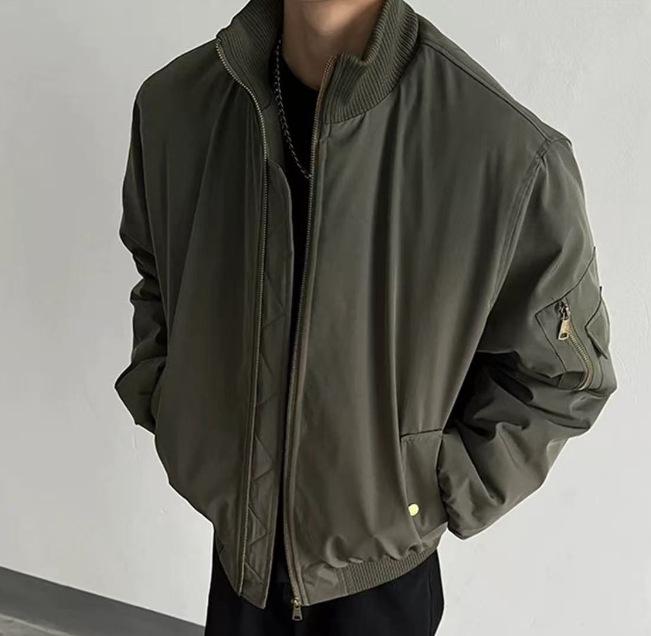 

Men s Retro Korean-Style High Collar Winter Cotton Baseball Jacket L зелений