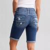Women's Mid-Length Elastic Denim Shorts - Double-Button Washed Jeans, European & American Style Fashion.