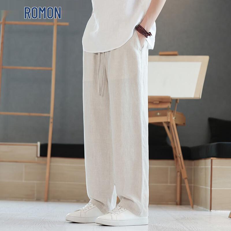 Romon Men's Tencel Linen Loose Fit Summer Pants