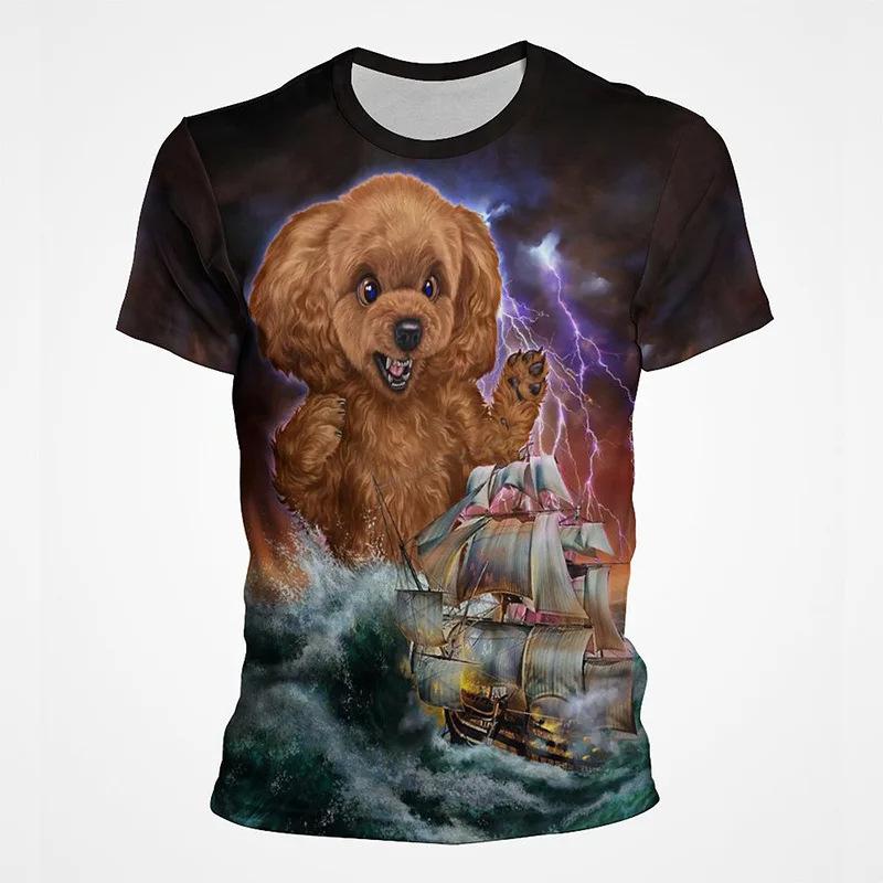 Summer Round Neck 3D Animal Pattern Print Top Fashionable Casual Short Sleeved Men's T-shirts