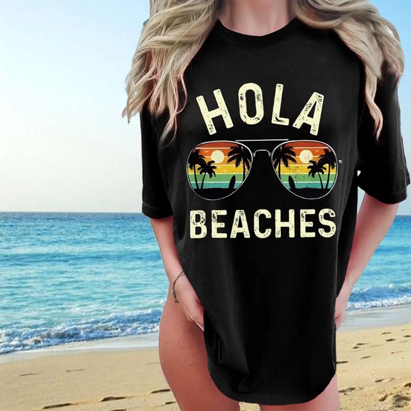 Fashion Women Beach Sunglasses Letters Print T Shirt Funny Casual O-neck Short Sleeves T-shirt Summer Female Tee Shirt