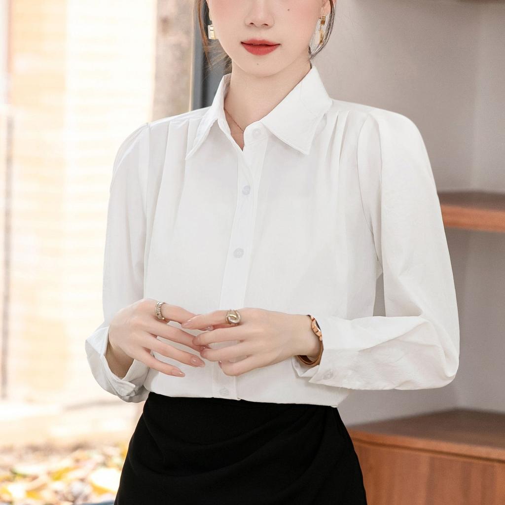 New Spring and Autumn White Long-sleeved Shirt for Women Professional Formal Wear Design Temperament Top White Collar Interview Shirt Summer