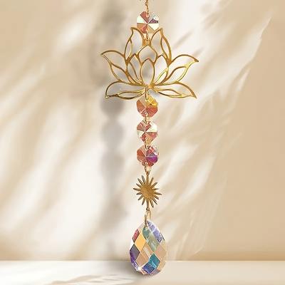 Kristall Prisma Lotus Sonnenfänger, Metall Hängeornament für Heimfensterdekoration, Perfektes Geschenk für Feiertage & Geburtstage