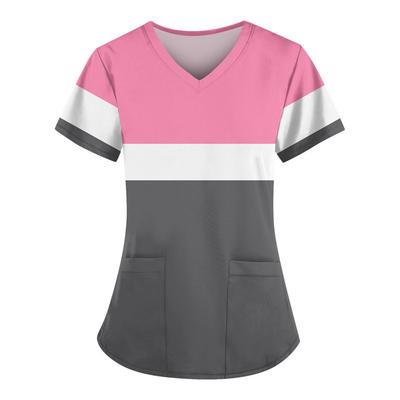 Women Trendy Medical Nursing Workwear Summer Short Sleeve V Neck Uniforms Cute Casual Tops with Pockets Work Wear Size XXS-6XL