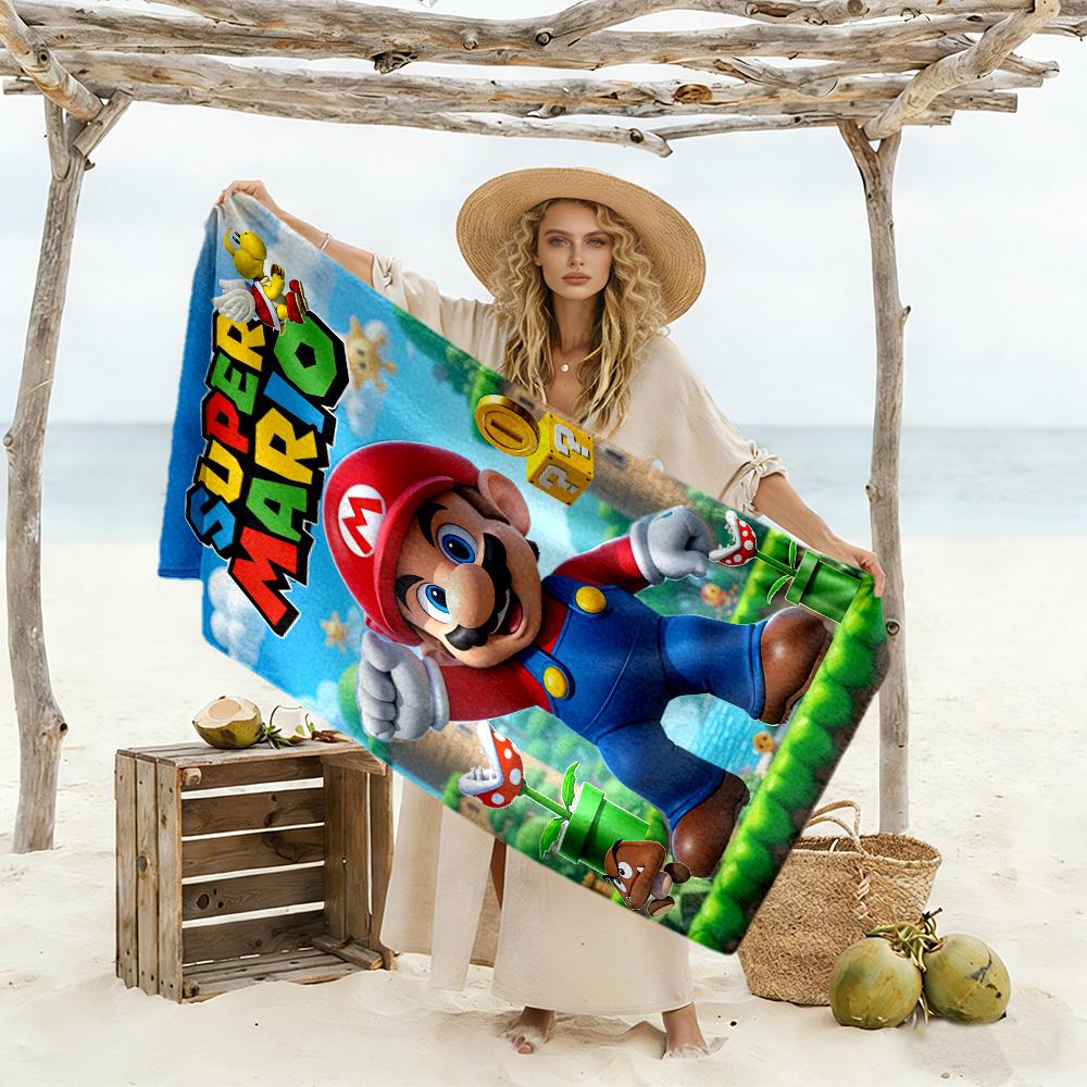 Mario Theme Beach Towel Super Soft & Absorbent Comfortable Lightweight Perfect for Traveling Yoga Camping and Swimming