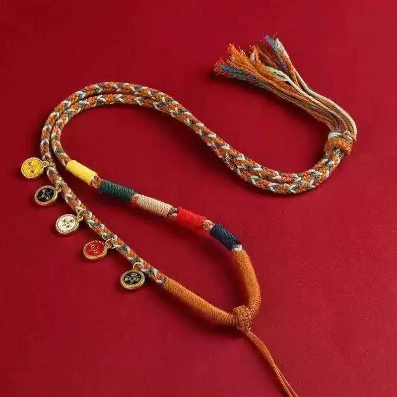 Tibetan-Style Eight-Strand Braided Necklace Cord & Buddha Amulet Pendant