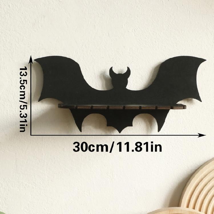 Crystal Display Bat Shape Wall Shelf Wood Floating Black Shelves for Halloween Bedroom Living Room Hanging Shelf Decors