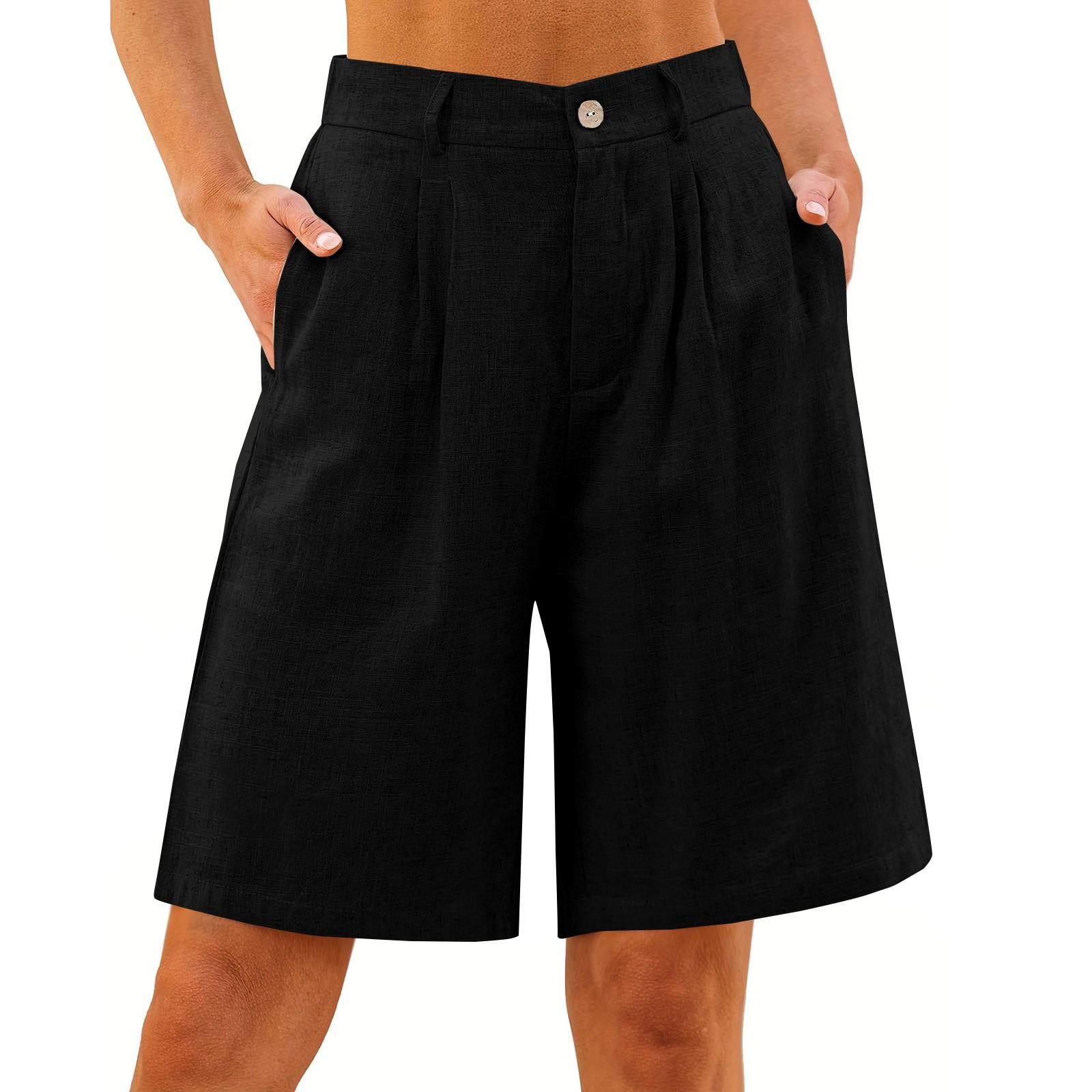 

Шорты для женщин длиной до колена, нарядные, широкие, с высокой талией, женские льняные брюки, летние, повседневные XXL чёрный