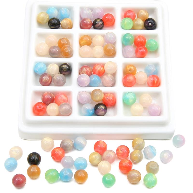 Perles en Résine 8mm/10mm/12mm Ciel Étoilé Coloré Perles Espacement Rondes Libres Pour Collier Bracelet Boucle d'Oreille Porte-clés Fabrication de Bijoux DIY Accessoires