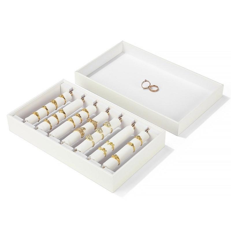 PU Leather Ring Holder Jewelry Tray with Protective Cover Professional Finger Ring Organizer for Storage and Display