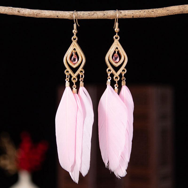 Trendy Ethnic Retro Multicolor Feather Beaded Circle Dangle Earrings