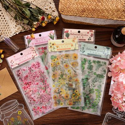 Ins Style Plant Flower Stickers PET Transparent Journaling Decoden Decal for Girl DIY Scrapbooking Decoration Supplies