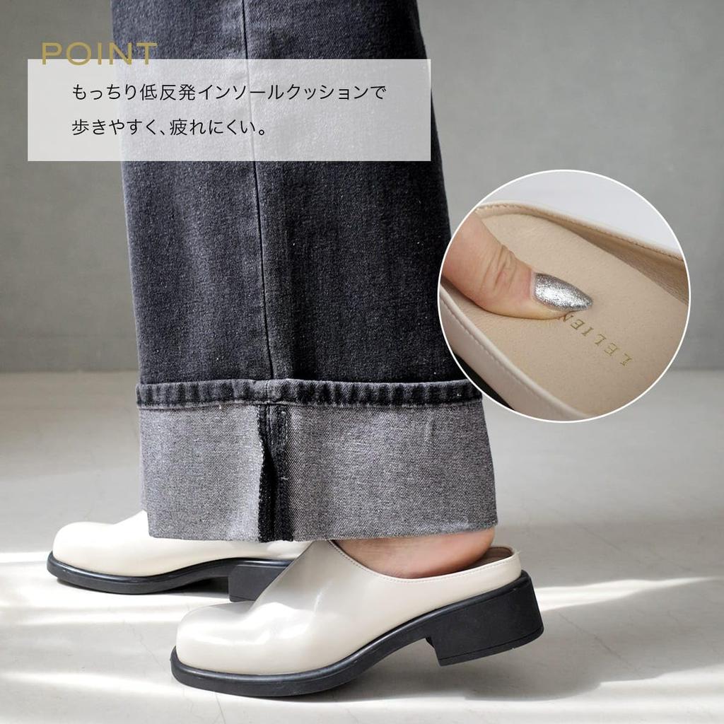 [AmiAmi] Square Toe Loafers Clogs Shoes for Women, Black (Smooth Black, 23.0cm) SY044