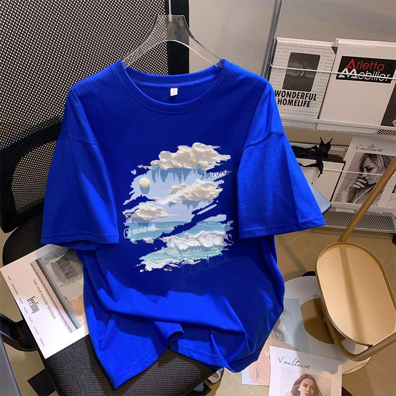 

White cartoon short-sleeved t-shirt women s 2025 summer new European large-size loose and versatile t-shirt design top XXXL