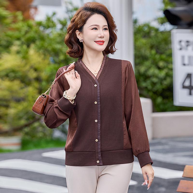 Spring 2026 Solid Color Long Sleeve Thin Base Layer Top for Middle-aged Women