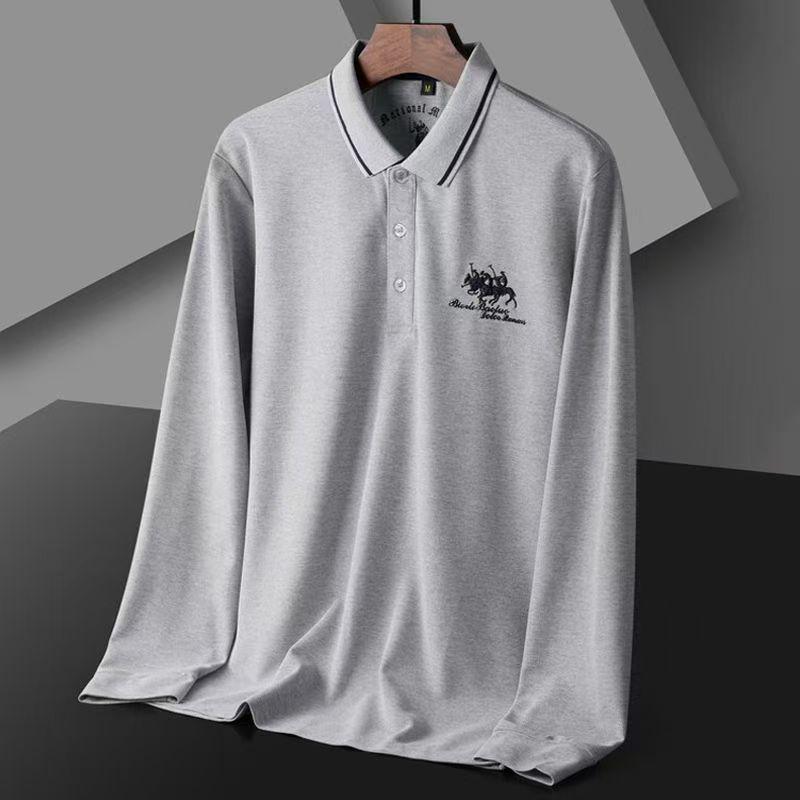 New Men's Embroidered Non-Iron Polo Shirt: High-Quality, Long-Sleeved Casual Business Top for Autumn and Winter.