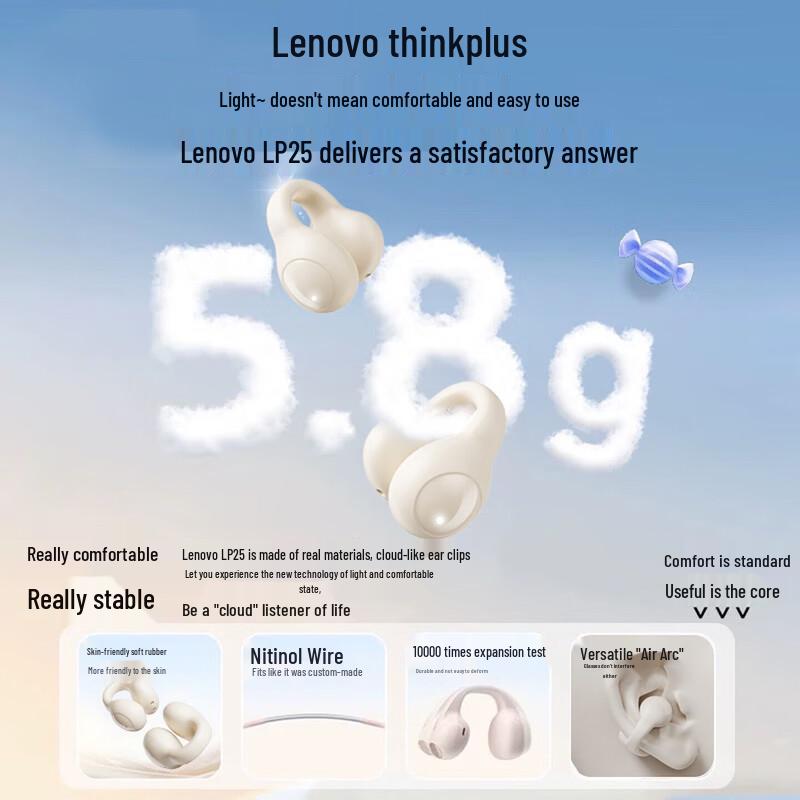 Lenovo LP25 Open-Ear Clip-On Bluetooth Headset