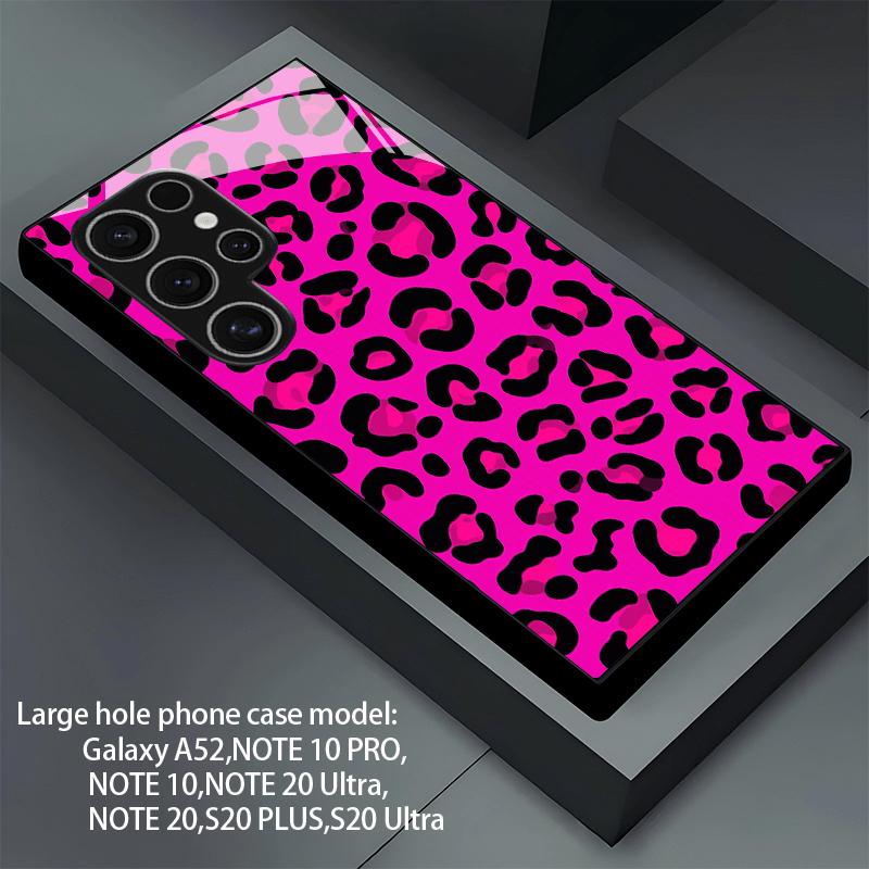 Pink black leopard print glass phone case suitable for Samsung Galaxy S26 S25 S24 S23 S22 S21 S20 FE/Ultra/Plus anti drop