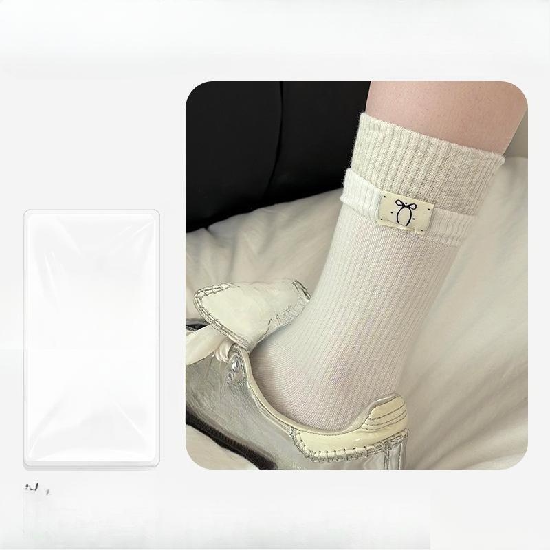 Women's New Autumn Cloth Label Bow Cotton Sweat Absorbing Breathable Tube Socks