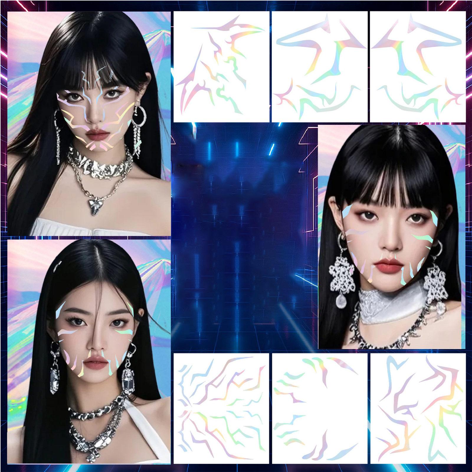 

6pc LasersTattoos Stickers Anime Cosplay Stage Performance Makeup Face Stickers One Size
