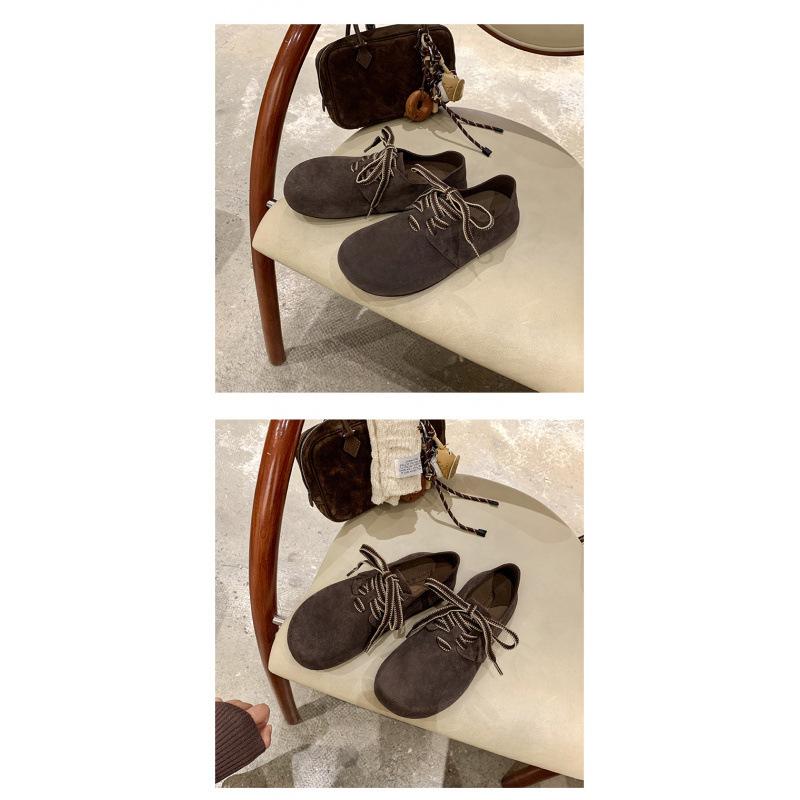 Flat-bottomed Mori Women's Style Women's Autumn New Leather Round Head Straps Single Shoes Soft-soled Shoes