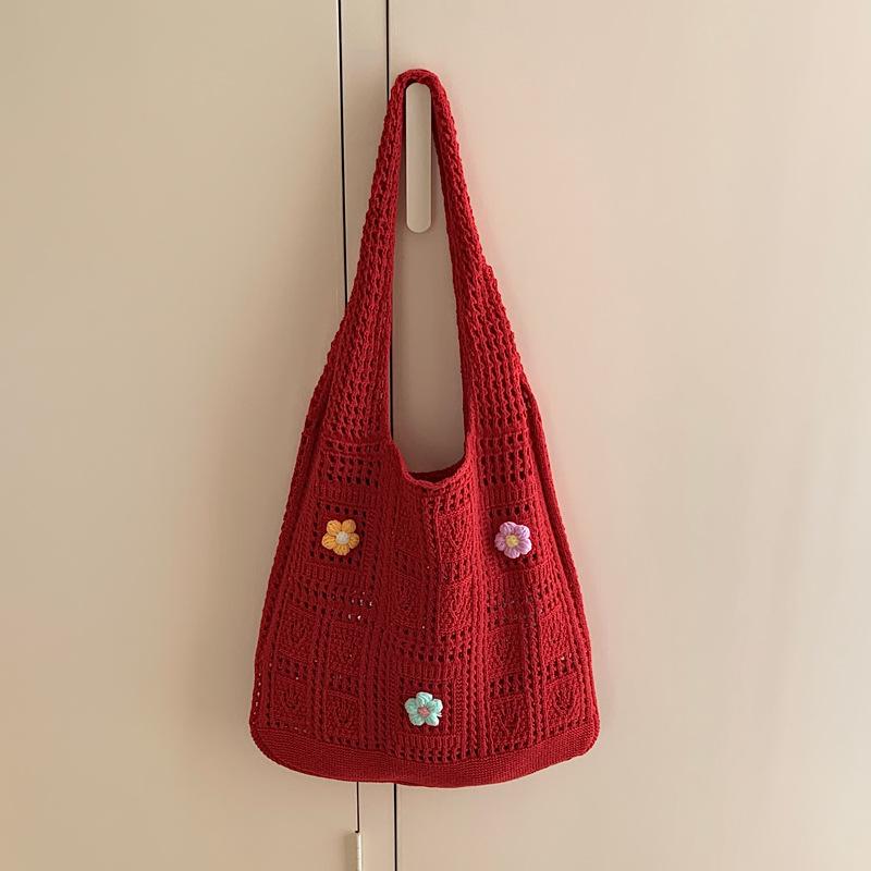 Simple Crochet Tote Bags Fashi Hollow Knitted Women's Bags Casual Female Shoulder Bags Ladies Shopping Top-Handle