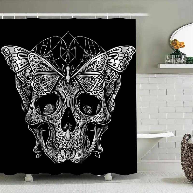 

Tuniu Black Skull Bathroom Curtain, Vintage Skeleton Design, Unique Wall Decor, Gothic Style, Decorative Shower Curtain W60H190(CM)-1 Pcs
