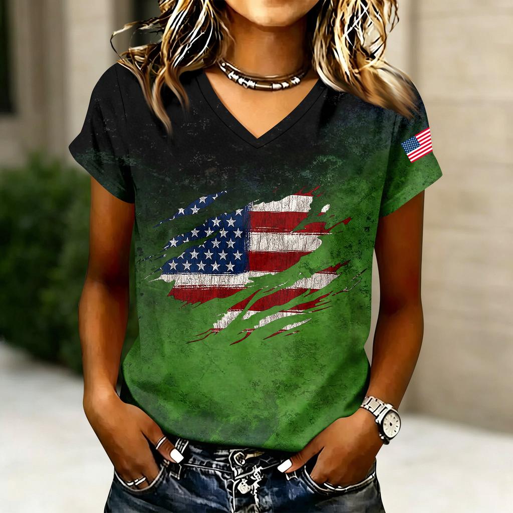 Women's V-Neck Casual Letter Print Short Sleeve T-Shirt, Fashion Graphic Tee Top