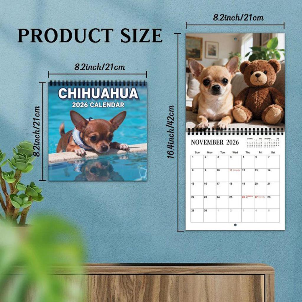 2026 Animal Wall Calendar Dog-Themed January To December Family Planner 2026 Wall Planner for Home Bedroom School Work Apartment