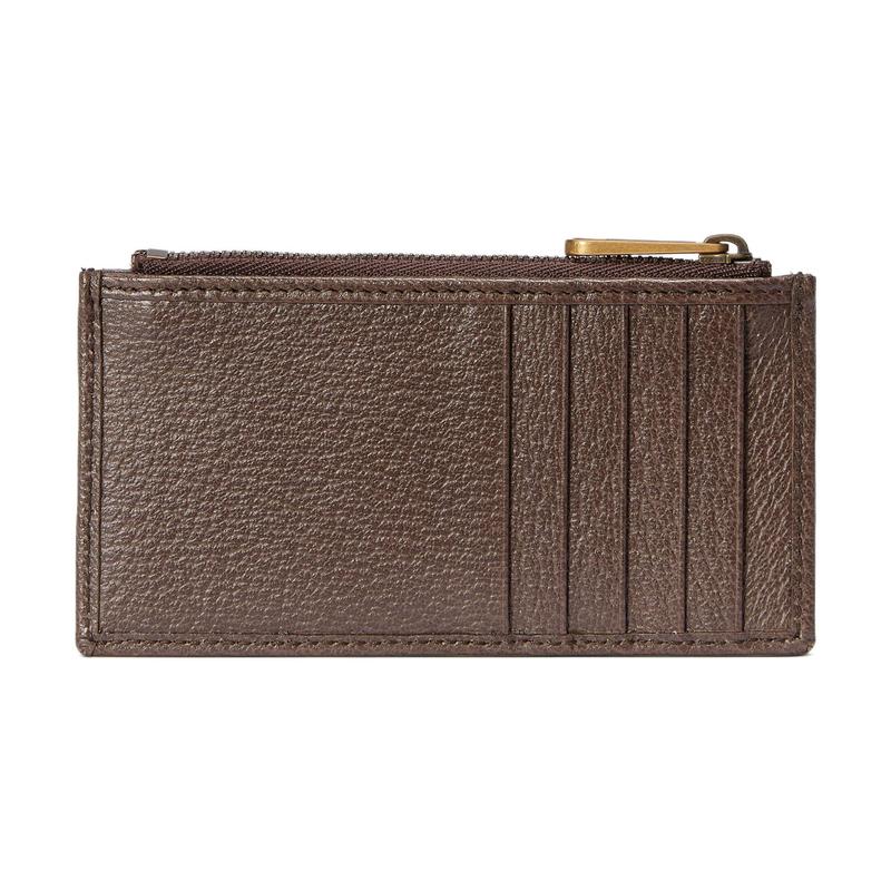 Gucci Ophidia Distressed Vintage Gold Hardware Double G Logo Canvas Leather Trim Card Holder Coin Purse Men's Brown/Ebony