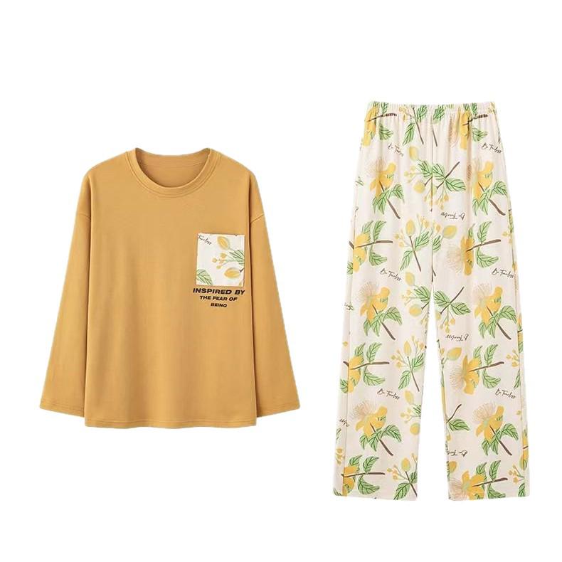 Women's Casual Long Sleeve Pajama Set with Chest Pads, Spring/Fall/Winter, Plus Size, Loose Fit, Suitable for Outdoor Wear