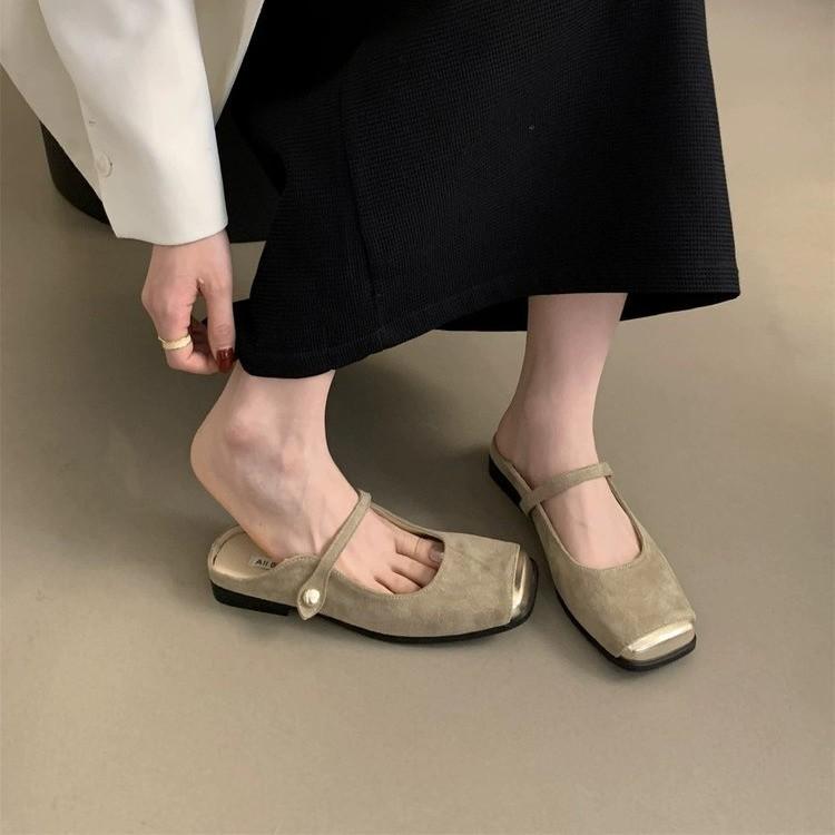 Fashion Hot Selling 2025 New French Evening Breeze Gentle Toe Slippers Summer Fairy-Style Muller Single Shoes Casual Flat Women'S Shoes