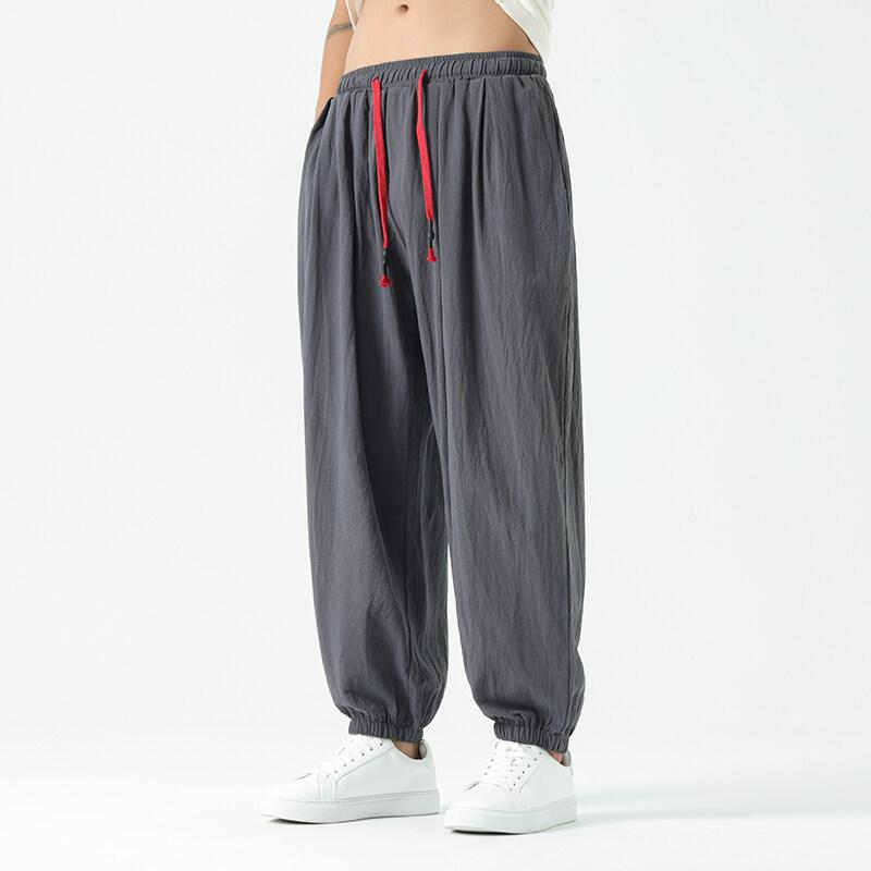 Spring Summer  Men's Cotton and Hemp Pants Loose Drawstring Lantern Pants Haren Pants Japanese Casual Pants