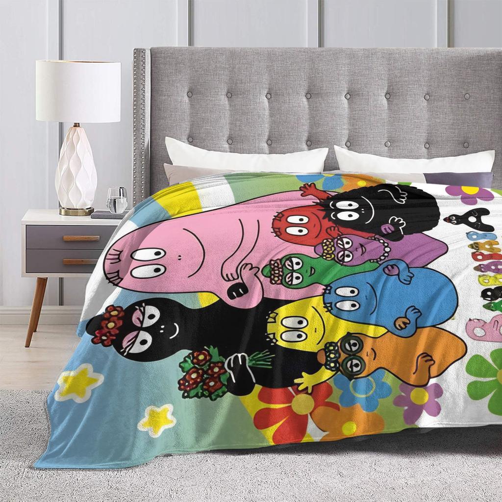 Super Warm Blanket Camping Barbapapa Barbamama Family  Throw Blanket  Flannel Bedspread For Home Decor Aesthetic Sofa Bed Cover