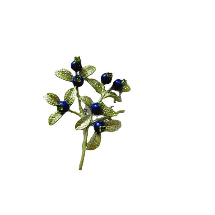 Blueberry Lapis Lazuli Mori Style Enamel Brooch & 925 Silver Earrings/Clips