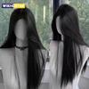 Black Synthetic Wig With a Feminine Charm. Long Straight Hair In The Middle Part. Natural Full Head Cover For Daily Cosplay