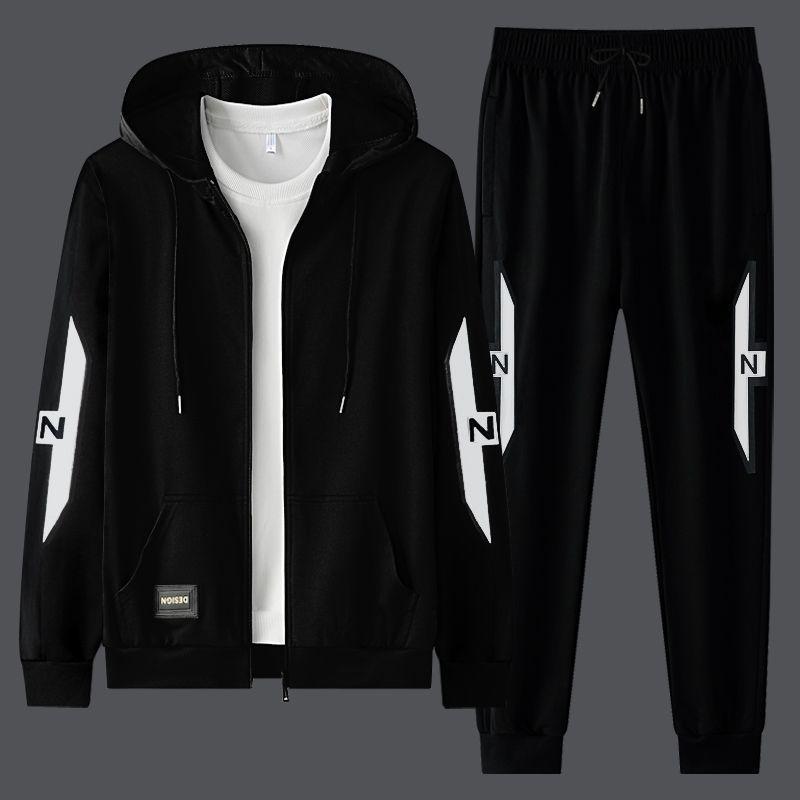 

Two Piece Fashion Coat Long Sleeve Sports Suit Men s Casual Hooded Sweater Pants 7XL білий