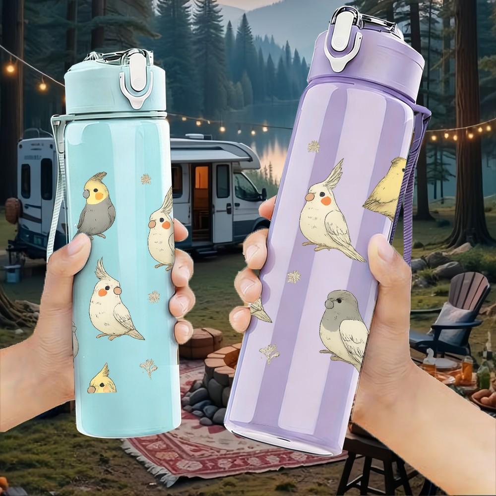 1 PZ Multiple Griglia Uccelli Selvatici Layout 750ml Colore Plastica Borraccia Sportiva A Prova di Perdite Tappo Flip con Cannuccia Per Sport Ufficio Uso Domestico