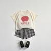 Printed Fruit T-shirt Girls Two Piece Set Summer Clothes Fashion Korean Style Children Short Sleeve Tees + Plaid Shorts Outfits