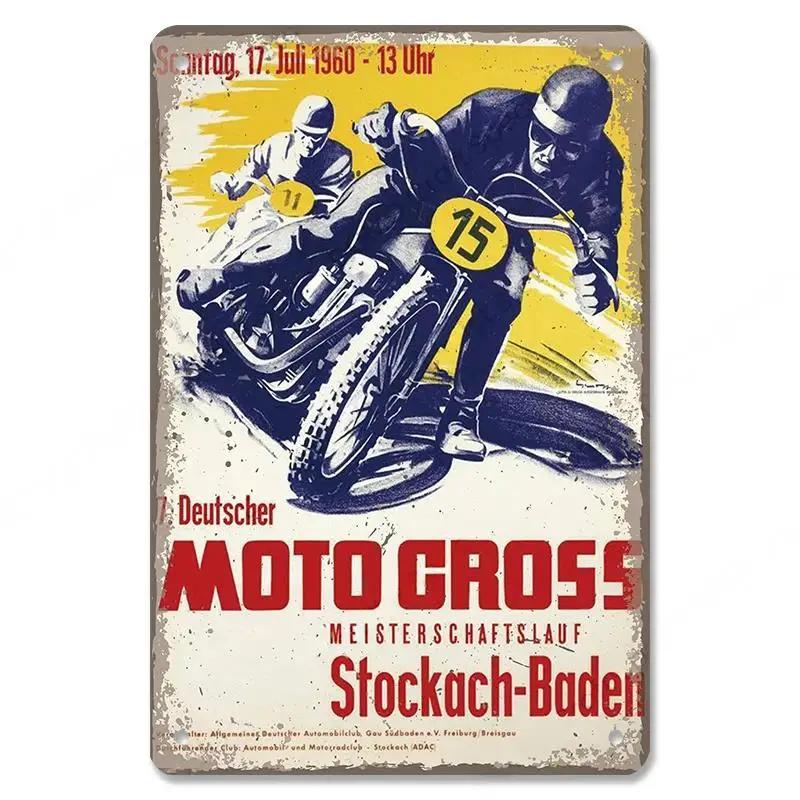 Vintage motokrosový plakát Kovové plechové cedule Motocykl Grand Prix Kovová plaketa Nástěnná dekorace pro garáž Moto Club Man Cave Bar