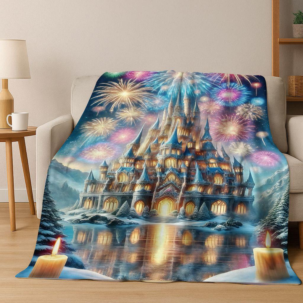 Enchanted Fairytale Princess Castle Gothic Castle Cartoon Flannel Blanket,Cozy Soft Throw Blanket for Home Bedroom Bed Sofa Kids