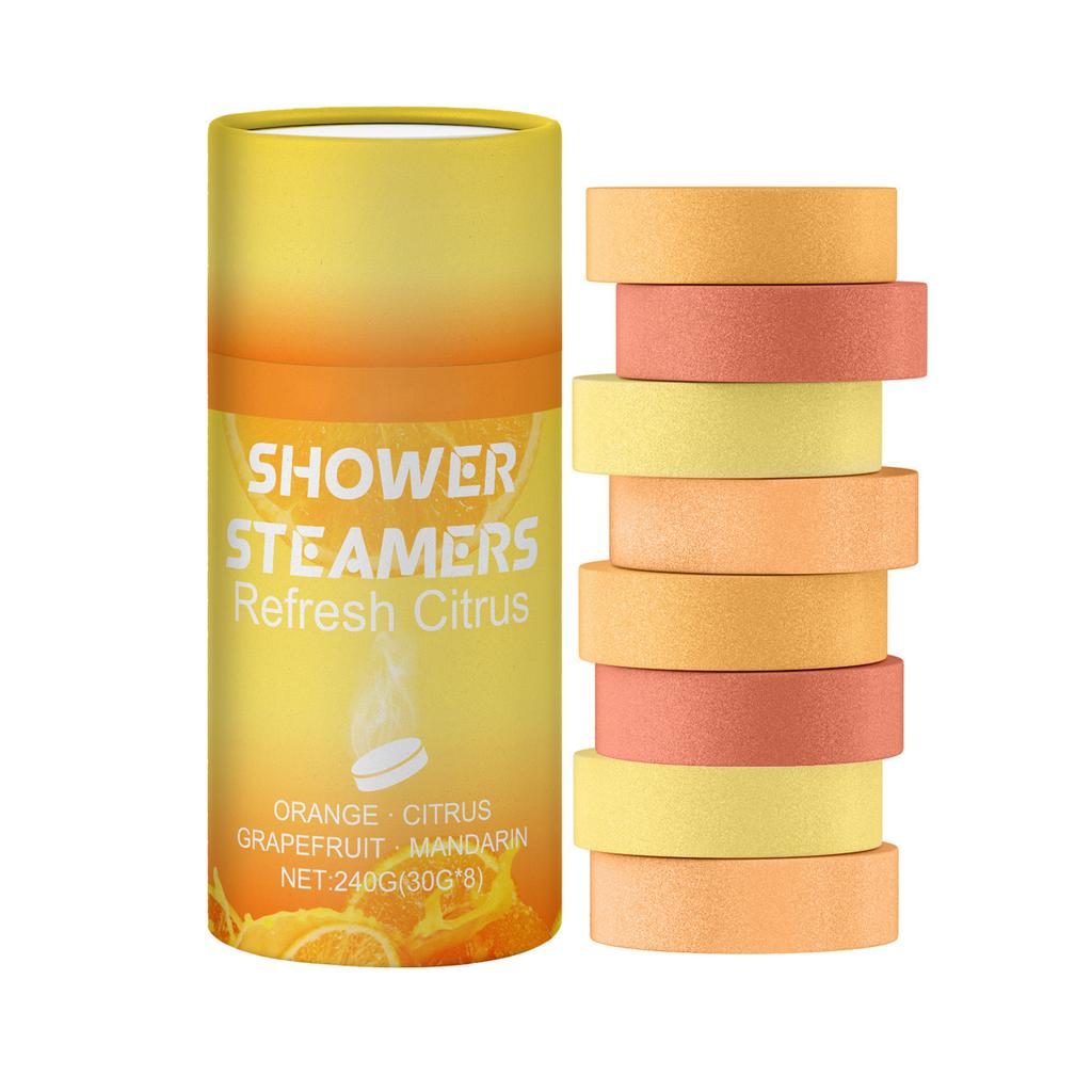 8Pcs Citrus Scented Shower Steamers for Relaxation Refreshing Aromatherapy Shower Tablets Spa Gift Set for Women Men with Gentle Cleaning