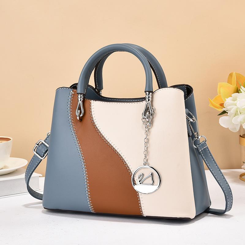 Fashionable Women's Handbag PU Leather Shoulder Bag with Large Capacity Casual Splicing Crossbody Bag Classic Retro Tote Bag