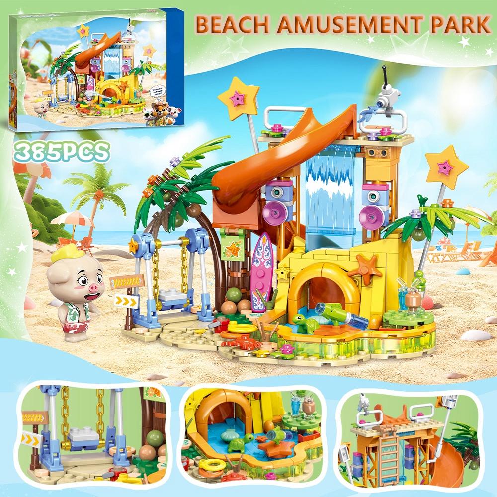 Non-Toxic Friend Creative Cartoon Beach Park Seaside Camping Car Tent Building Blocks City Street View Model Bricks Children Toy Kids Gifts