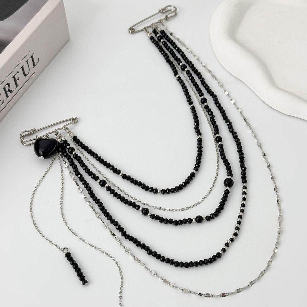 Water Droplet Fringe Tassel Chain Brooch Exaggerated Bead Fixed Ornament Women Girls