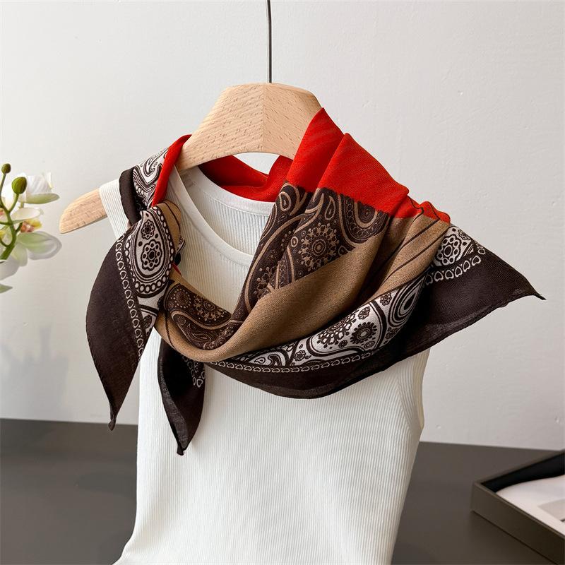 Vintage Cashew Print Women Neck Scarf Cotton Velvet Feeling Hair Scarves Foulard Head Band Shawls Wraps Neckerchief Bandana