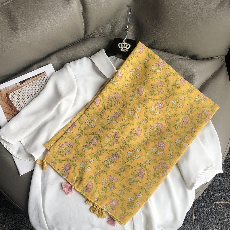 New Luxury Brand Lovely Floral Tassel Cotton Viscose Shawl Scarf Lady High Quality Soft Wrap Pashmina Stole Bufanda Muslim Hijab
